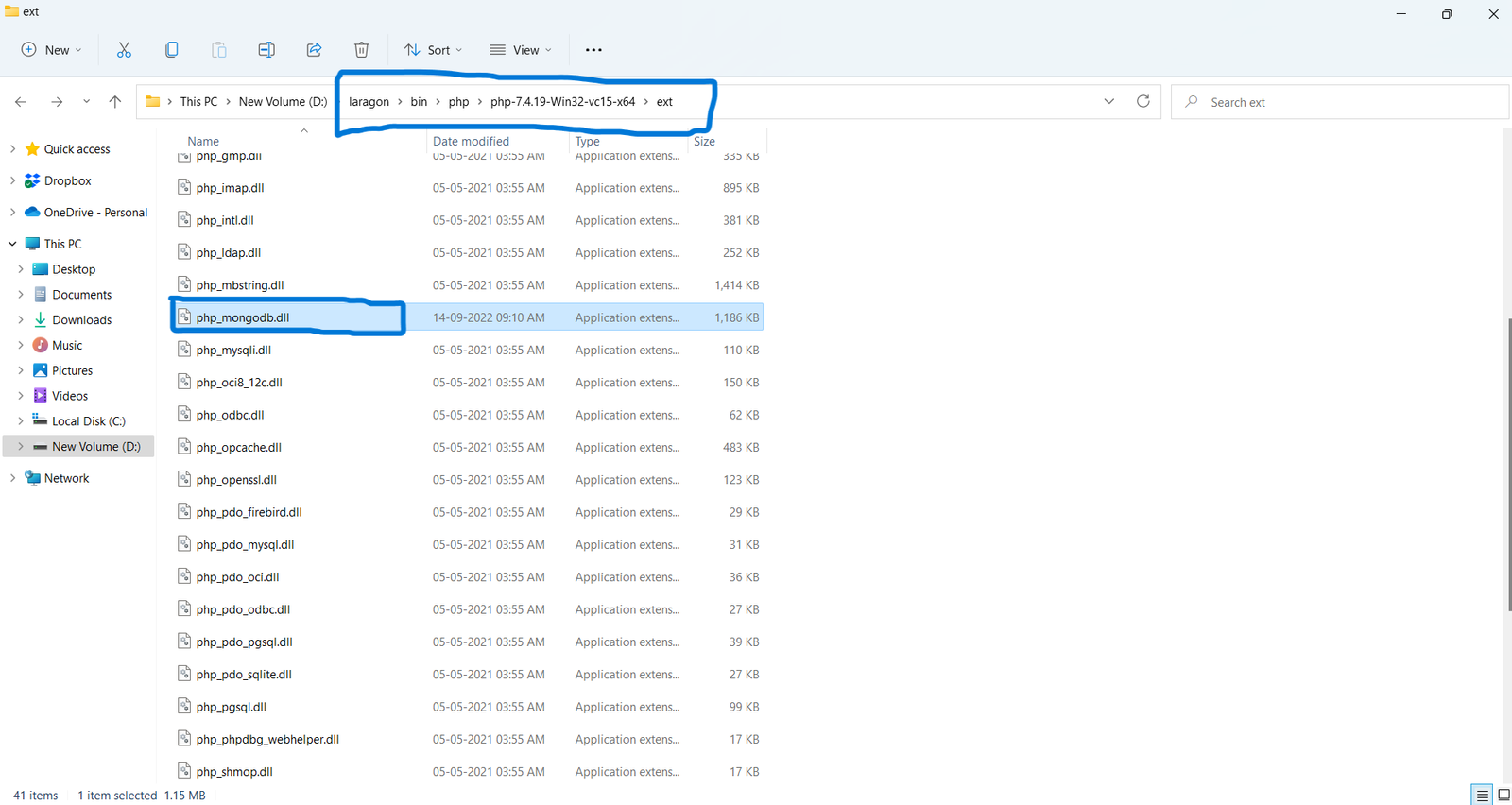 Here i copy php_mongodb.dll from downloaded Zip file